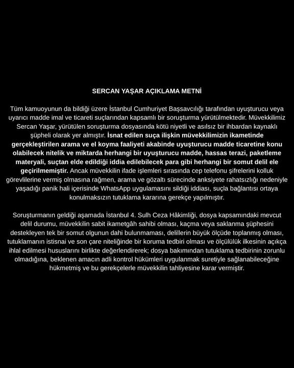 Masumiyet beyannamesi, tahliye kararı, asılsız iddialar, sosyal medya açıklaması