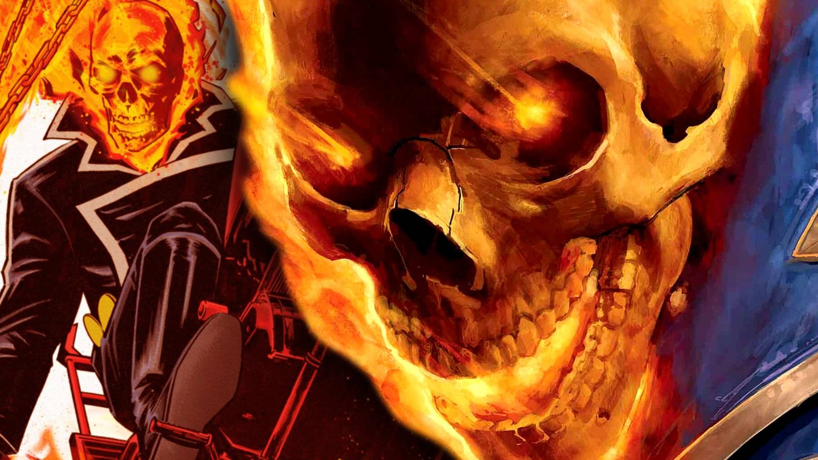 Ghost Rider T-Rex atıyla karanlık yolda sürüş/showdown Roxxon против повторения