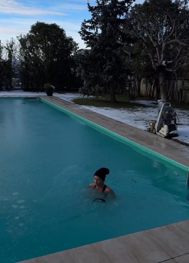 Cesaret, soğuk, havuz, yüzme, keyif, şaşkınlık, oyuncu, meydan okuma