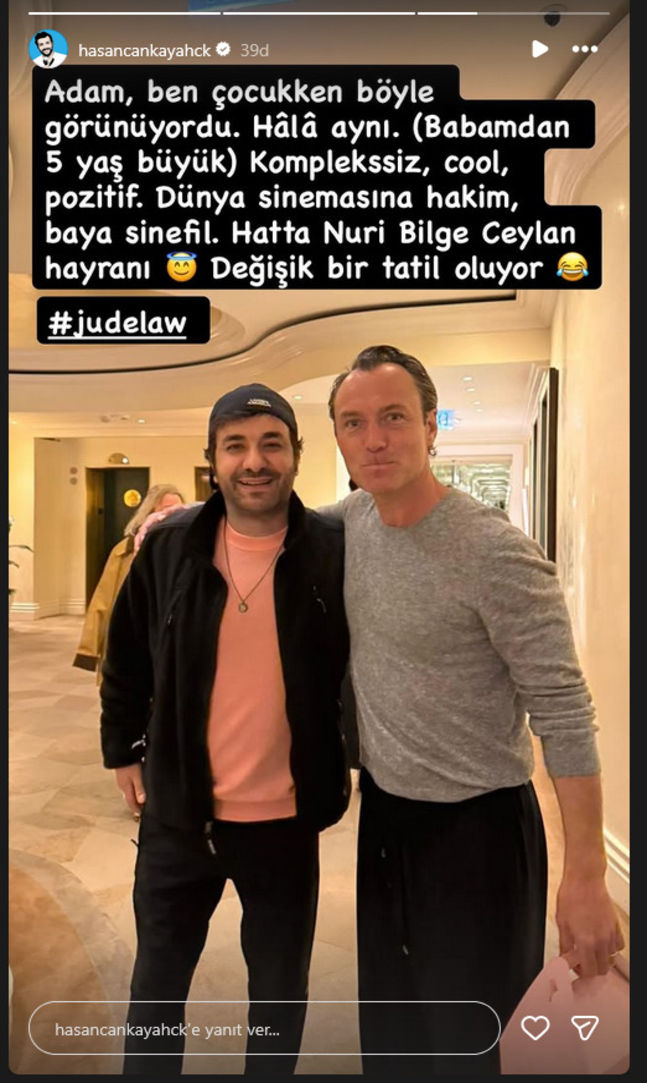 Jude Law'dan Türk sinemasına iltifat, Hasan Can Kaya ile fotoğraf!