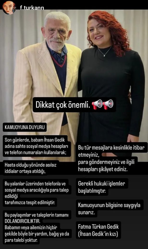 Dikkat! İhsan Gedik'in kızı uyarıyor, dolandırıcılar kol geziyor